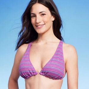 NWT Shade & Shore Striped Crochet Bikini Top